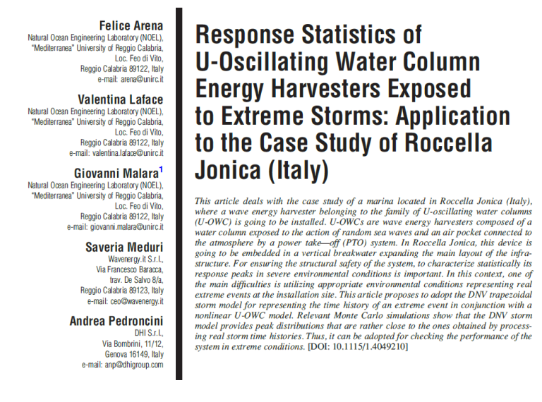 Response Statistics of U-Oscillating Water Column Energy Harvesters Exposed to Extreme Storms: Application to the Case Study of Roccella Jonica (Italy)