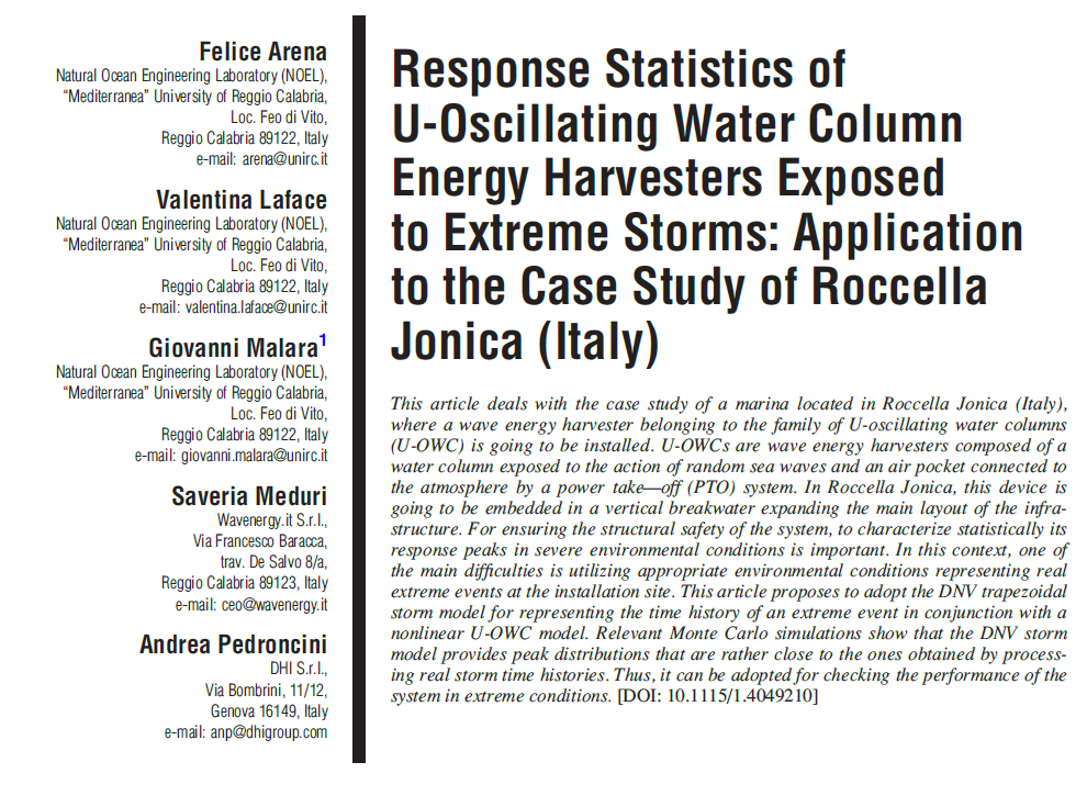 Response Statistics of U-Oscillating Water Column Energy Harvesters Exposed to Extreme Storms: Application to the Case Study of Roccella Jonica (Italy)