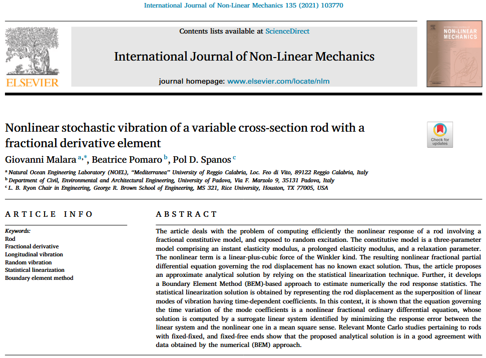 Nonlinear stochastic vibration of a variable cross-section rod with a fractional derivative element