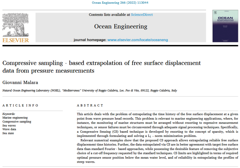 Compressive sampling – based extrapolation of free surface displacement data from pressure measurements
