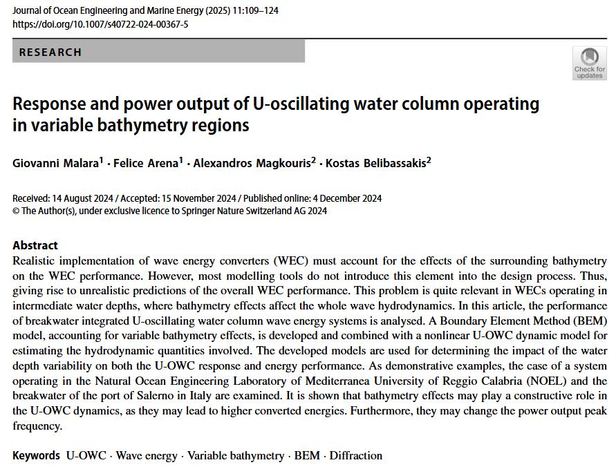 Response and power output of U-oscillating water column operating in variable bathymetry regions