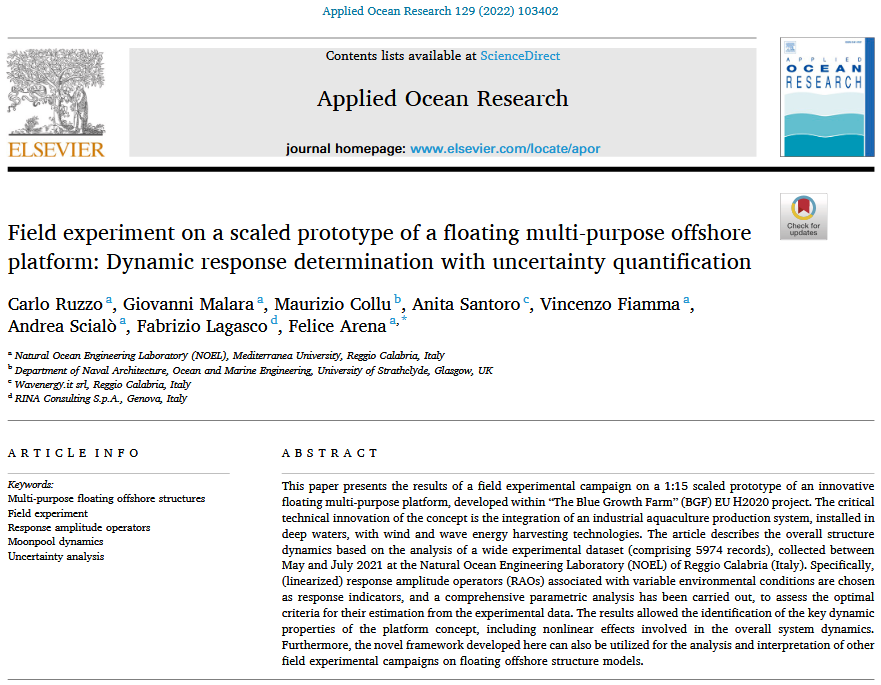 Field experiment on a scaled prototype of a floating multi-purpose offshore platform: Dynamic response determination with uncertainty quantification