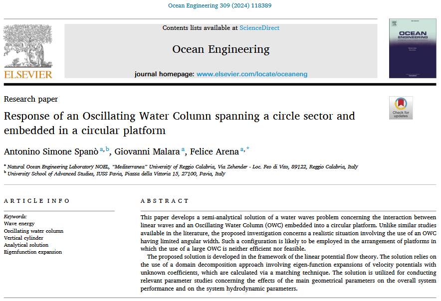 Response of an Oscillating Water Column spanning a circle sector and embedded in a circular platform